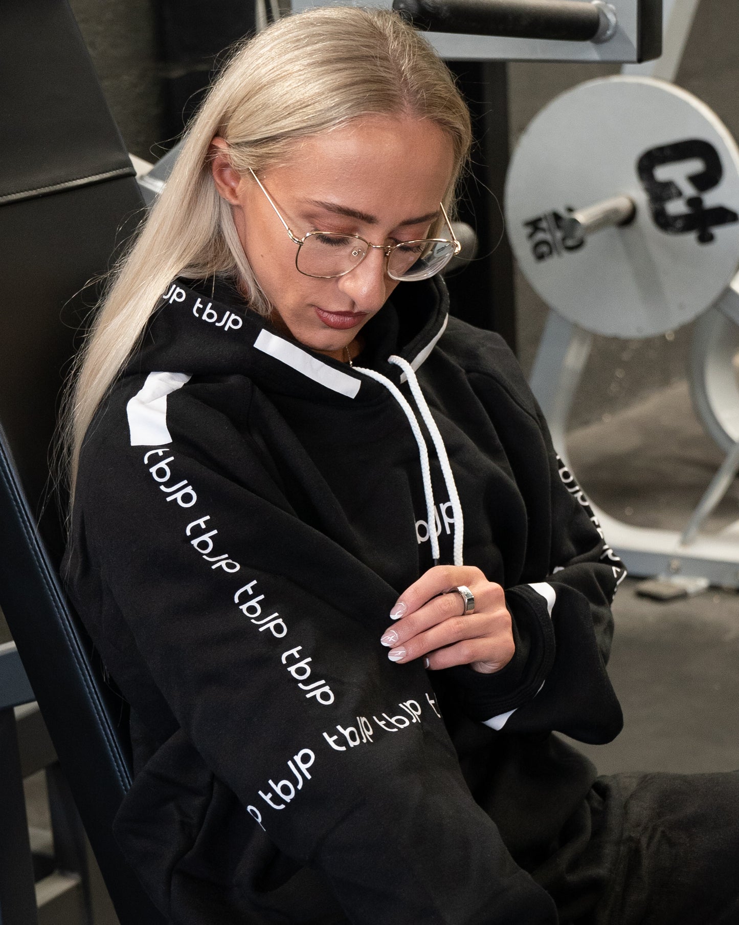 Sleeve Logo Pullover Hoodie in Black