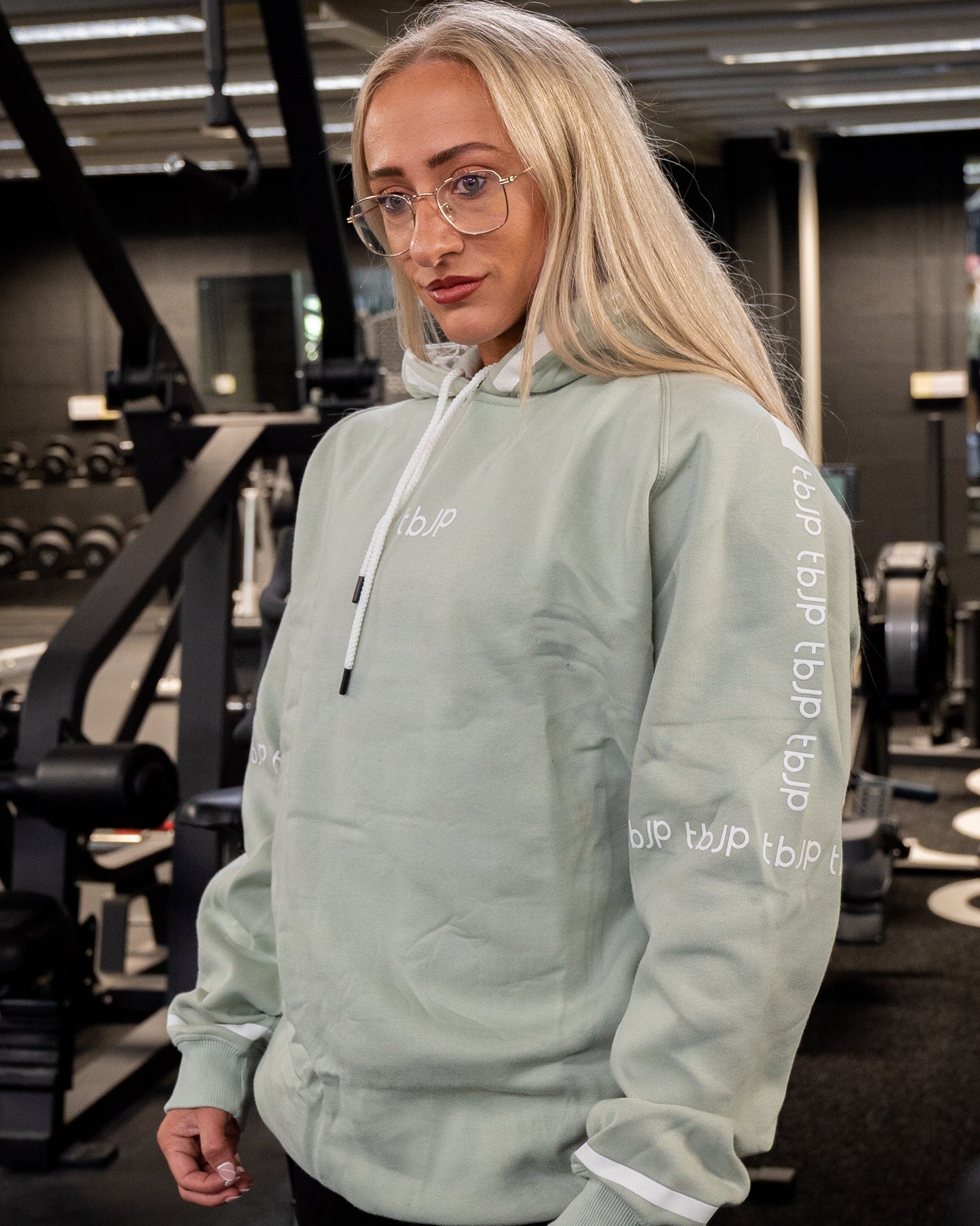 Sleeve Logo Pullover Hoodie in Pale Mint