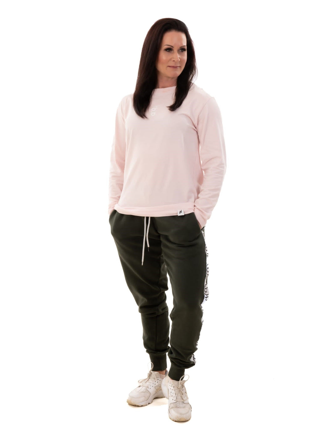 Long Sleeved Pastel Pink Tee with Sideways Logo
