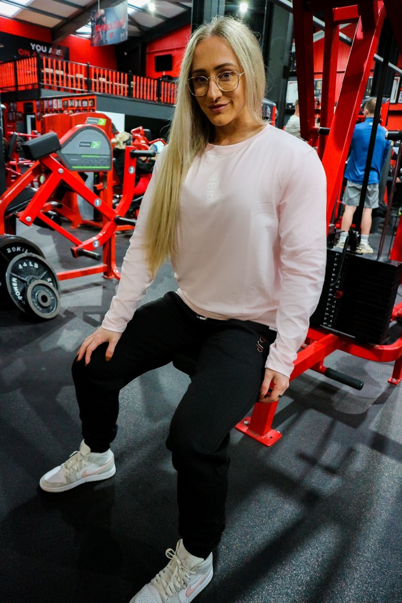 
                  
                    Long Sleeved Pastel Pink Tee with Sideways Logo
                  
                
