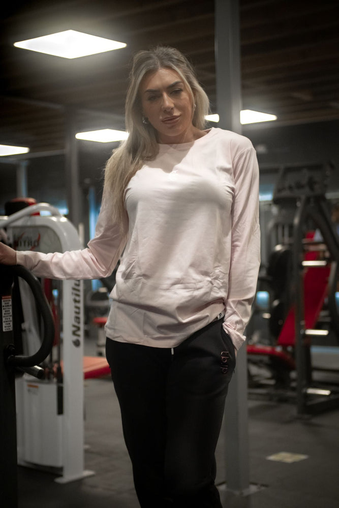 
                  
                    Long Sleeved Pastel Pink Tee with Sideways Logo
                  
                